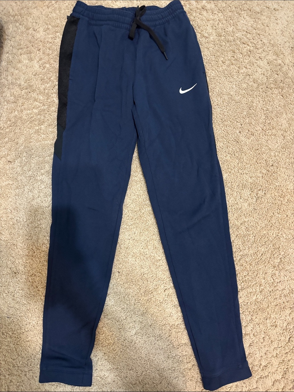 Nike Navy Joggers with Black Side Stripe and White Swoosh